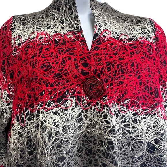 Vtg Red Black Gray Textured Artsy One-Button Blazer Jacket Size L Made in USA - Picture 3 of 10